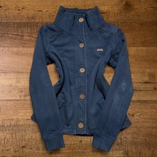 Vintage Le Tigre Navy blue button-up mock neck jacket with pink accents picture