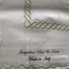 NIP Twin Flat White/Green Classic Chain Embroidered Scallops Made in Italy picture