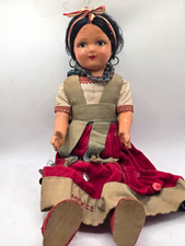 Antique Mexican Doll Composition Cloth Folk Art Sequin Skirt 14