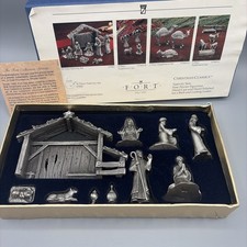 Vtg Fort Fine Pewter Nativity Set Detailed Smooth 10 Pieces Baby Jesus Manger picture
