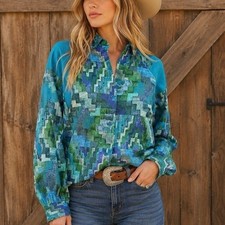 Vtg Roper Womens M Western Shirt Aztec Southwestern Cowgirl Cotton USA Rodeo 80s picture