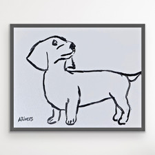 ARivers Modern Art Dachshund Line Drawing Painting 14x11 Signed Canvas Original picture