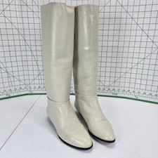Vintage Hana Mackler Boots Womens 7 AA Ivory Leather Made Italy Knee High 80s picture