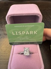 Lispark 14K White Gold Radiant Cut Moissanite 4ct D VVS1 Solitaire Ring Size 7 picture