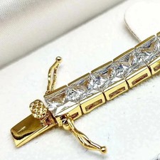 10 Ct Princess Cut Real Moissanite Men's Tennis Bracelet 14K Yellow Gold Plated picture