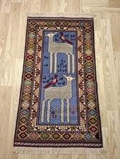 S33 Vintage Art Rug Afghan Handmade Wool Area Pictorial Baluchi Rug 143×81 Cm picture
