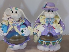 UNIQUE VINTAGE SET OF 2 HANDMADE EASTER BUNNY CANDY CONTAINERS HOME DECOR 7