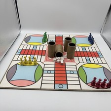 Vintage Parcheesi Board Game Selchow & Righter Wooden Pieces Dice Cups Deluxe picture