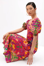 Anthropologie Roopa Pemmaraju Floral Midi Dress Abstract Colorful XS NWT picture