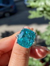 5.59 Ct Natural Heated Paraiba Tourmaline & Diamond Ring Solid 18K White Gold picture