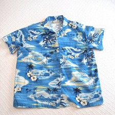 VTG Hilo Hattie Hawaiian Original Blue Tropical Palm Sailboat Aloha Shirt Large picture