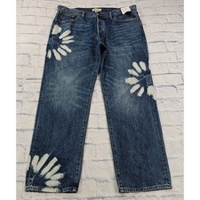 Madewell Dean Easy Straight Jeans Women 32 Blue Bleached Floral Sunburst picture
