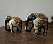 Vintage Indian Kashmiri Style Wooden Elephant Figurines picture