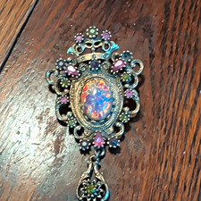 Vintage Sarah Coventry Contessa Victorian Crown Brooch Pin Fiery Opal Rhinestone picture