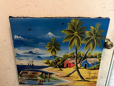 Hand-Painted Naïve Art Tropical Beach Seascape Painting Unframed picture