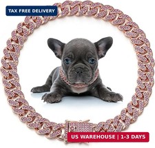 LEIFIDE Cuban Link Dog Collar Chain 12mm,14 Inch,Rose Gold, Pink picture