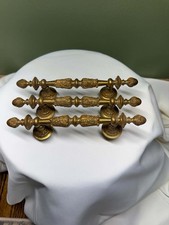 Vintage Ornate Solid Brass Door Handles French Empire Baroque Door Pulls Set 3 picture