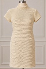 Vintage Ivory Faux Pearl Embellished Mod Shift Dress Cap Sleeve Evening Cocktail picture