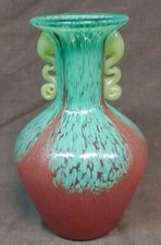 Vintage Hand Blown Motted Green Art Glass Vase picture