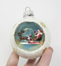 Jumbo Vtg Hand Blown Santa Claus & Sleigh Diorama Ornament ~ West Germany ~ 3