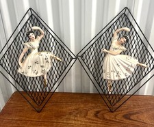 Vintage Mid Century 1950s Mahana Importing Co.Wire Framed Ceramic Ballerinas picture