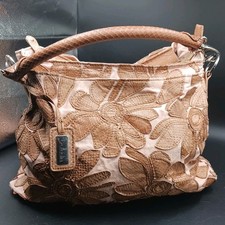 VTG rare Braccialini Genuine Leather Single handle Bag Florets Neutral Tan/ Pink picture