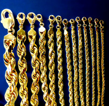 14K Yellow Gold Rope Chain Necklace Diamond Cut Real Gold 1mm-10mm 16