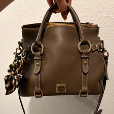 Dooney & Bourke Brown Satchel Top Handle Bag Gold Hardware Zip Detachable Strap picture
