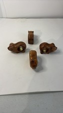 Vintage Hand-Carved Wooden Pig Napkin Rings - Set of 4 picture