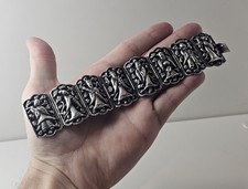 VTG Chinese Immortals Vintage Export Sterling Silver Bracelet 8 Panel 40 grams picture