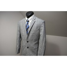 Express Suit Men 38 30x27 Grey Glen Plaid Slim Fit 2-Button Blazer Pants EUC picture
