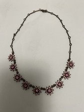 Vintage Signed Avon Bronze Tone Pink Rhinestones Flowers Chain 16” Necklace picture