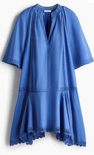 H&M LACE-INSET COTTON DRESS Blue Size Large  picture