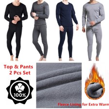 Men Winter Fleece Lined 100% Cotton Thermal Long Johns Top Bottom Underwear Set picture