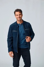 Mauritius Men's Berat Universal Fit Leather Jacket - Navy. Size L. New With Tags picture