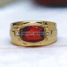 Garnet Cushion Cut With 14K Solid Yellow Gold Ring For Men's #644 picture