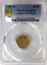 1867-S LIBERTY HEAD QUARTER EAGLE $2.50 DOLLAR GOLD SAN FRANCISCO PCGS AU RARE D picture