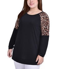 NY Collection Plus Size Tunic Animal Print Top Women's 1X Black/Brown/Animal picture