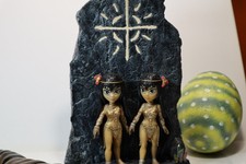 Godzilla Mothra Fairy twins art display with original Bandai Mothra Larva figure picture