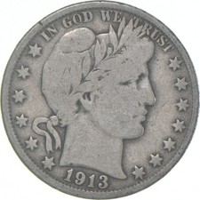 1913-D Barber Half Dollar Average Circ 90% Silver picture