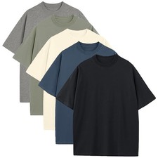 Men's Cotton T-Shirts Oversized Short Sleeves Casual Loose Solid Basic Tee Top picture