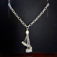 White Gold JMO Signed 750 18K Gold Pearl Tassel Necklace & Earrings Set picture
