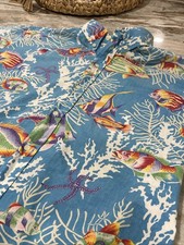 Vintage Reyn Spooner Hawaiian Reverse Print Blue Coral Fish Shirt Mens Sz XL picture