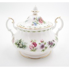 Vtg 1984 Royal Albert Flower of the Month Bone China Lidded Sugar Bowl Gold Trim picture