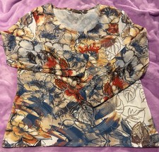 Chico's Floral Abstract Print 3/4 Sleeve Top Multi-Color Women's Size 2 picture