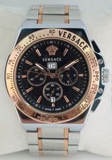 Versace Greca Black Chrono Dial Pink Bezel SS Band With Date Quartz Men's Watch picture