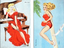2~ca1940's Postcards BLONDE PIN-UP GIRLS Miss Lead & Adventure MEET THE MISSES picture