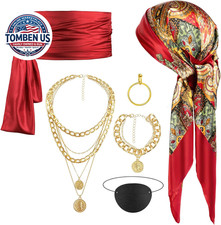 6PCS Pirate Costume Set,Women Pirate Accessories Head Scarf Sash Necklace,Hallow picture