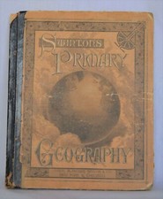 1879 SWINTON'S PRIMARY GEOGRAPHY Vtg Original Clean Intact Pages Worn Hardback picture