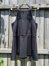 Torrid Black Lace Ponte Peplum Top Womens 1 14/16 Plus Size NWT Sleeveless picture